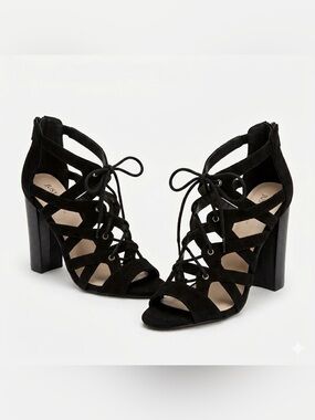 Just Fab 4Inch LaceUp Black Heels